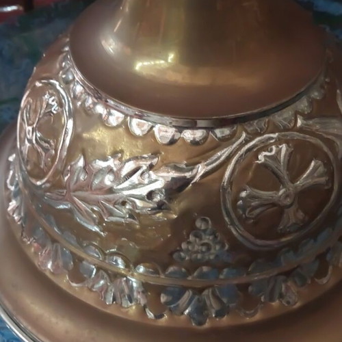Small Holy Water Font like new with two taps, height 78 cm, diameter 35 cm