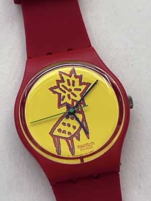 Swatch Dotchair 1993 wristwatch like new, red, silicone strap