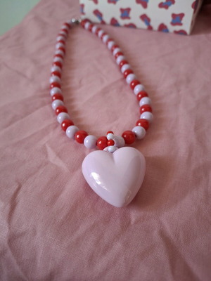 Heart necklace made to order with red and purple beads