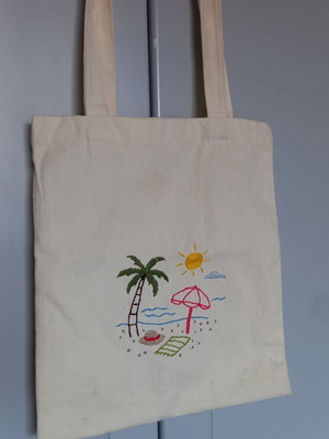 Handmade canvas shoulder bag with embroidery new, beige