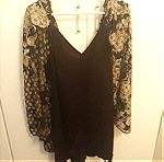  Nidodileda Vintage Ολόσωμη φόρμα μαύρη Jumpsuit με δανδέλα μανίκια, ξώπλατη