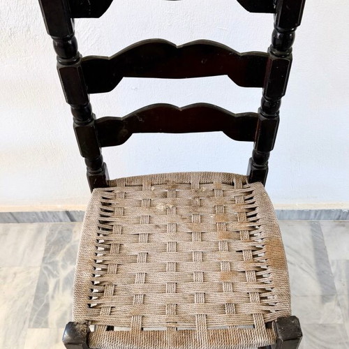 Vintage Chair with Ladder Back and Woven Seat Refurbished