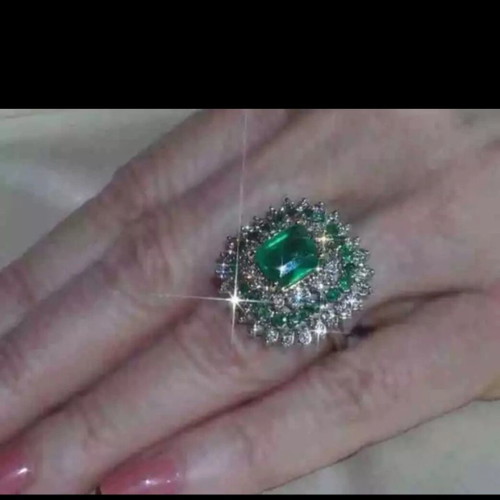 Art Deco women's ring new with 18k gold plating and green white zirconia