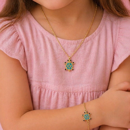 Turtle necklace and bracelet set made of steel new