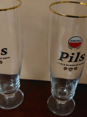 Amstel Pils collectible tall glasses 21cm like new set of 2