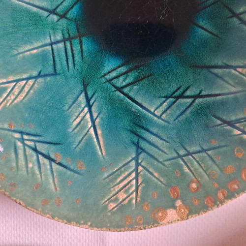 Ceramic handmade turquoise plates with gold details, set of 4 new