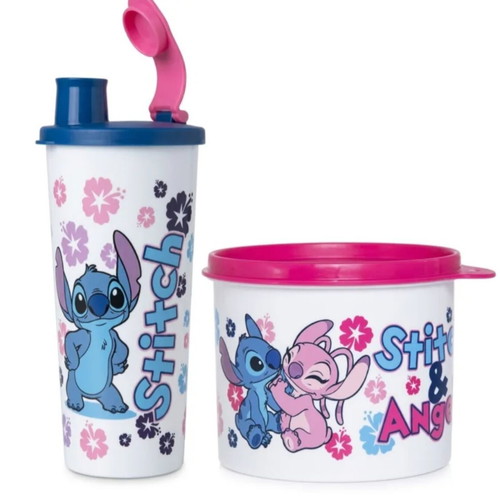 Tupperware Stitch and Angel sippy cup and container set