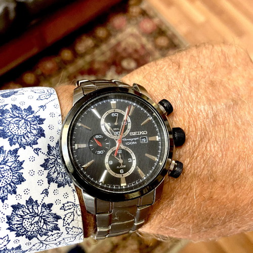 Seiko chronograph used quartz 44mm with alarm men's watch