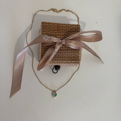 Gold Necklace with Blue Heart Stone new