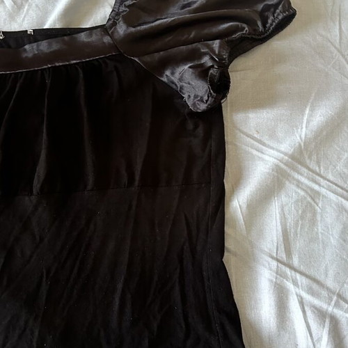 Black women's blouse with satin puff sleeves, L/XL