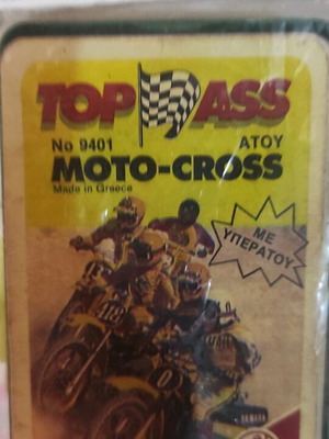 Top Ass Moto-Cross card game used, 1980, missing top transparent lid