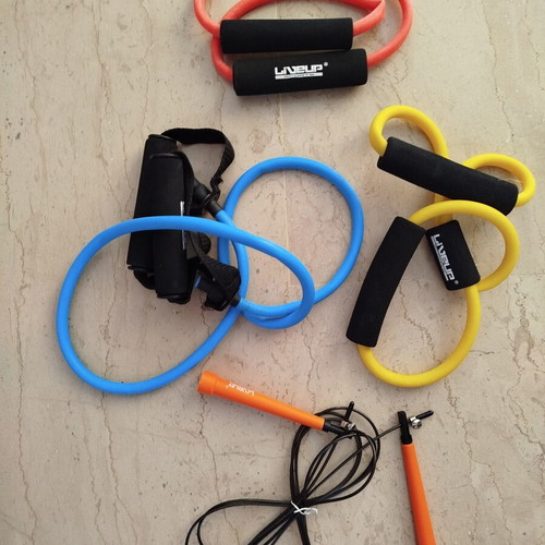 Mini Stepper with resistance bands and jump rope, like new