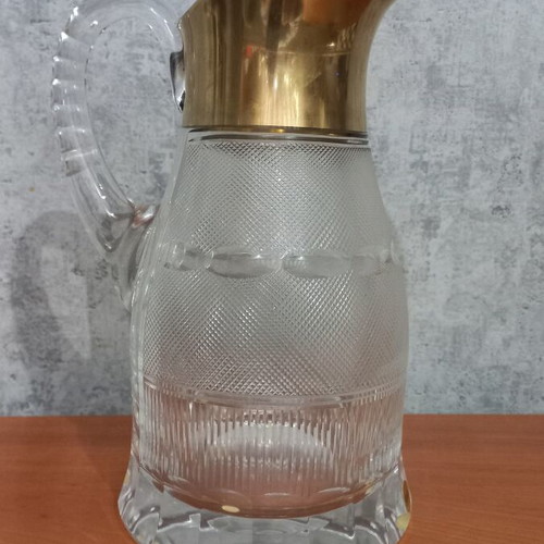 Moser crystal water jug with gold leaf, new