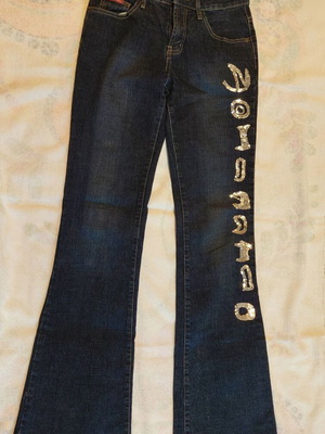 Dark blue jeans with silver bird design, like new, size S