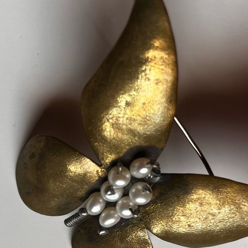 Art Deco butterfly brooch used with freshwater pearls gold tone