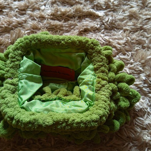 Puffy bag handmade green made to order, handheld
