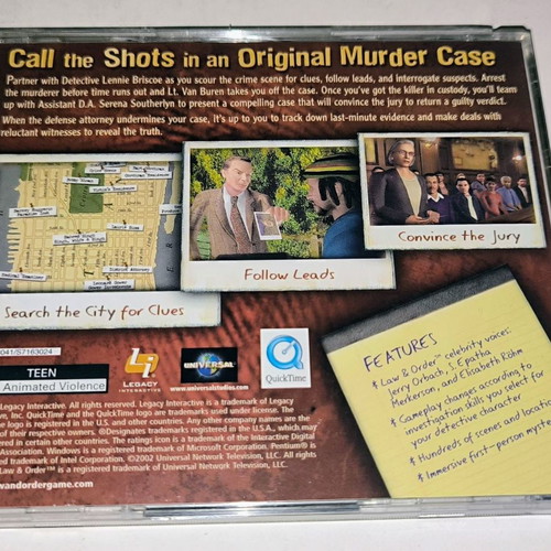 Law & Order: Dead on the Money PC used adventure game