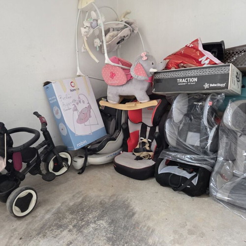 Baby items like new, including crib, changing table, tricycle, and more