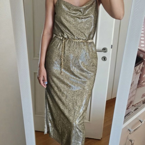 MANGO Metallic Gold Lurex Slip Dress, size L, with soft lining