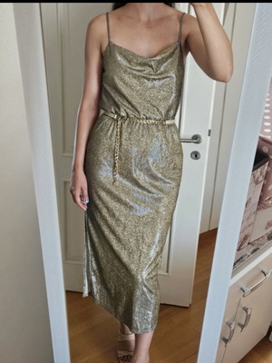 MANGO Metallic Gold Lurex Slip Dress, size L, with soft lining