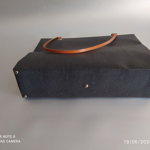 Leporello leather women's bag new, black, 40x30 cm