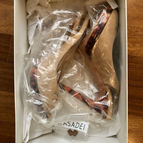 Casadei beige suede slingback sandals with tortoiseshell heel size 38.5
