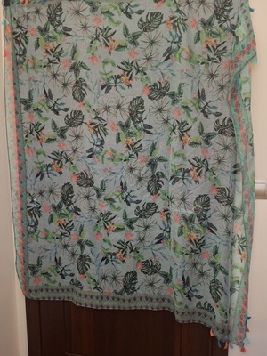Square summer scarf with colorful fringes like new