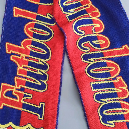 Barcelona scarf used, blue and garnet with fringes