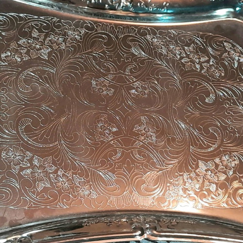 Twin bird serving tray used, nickel-plated steel, 1980s vintage