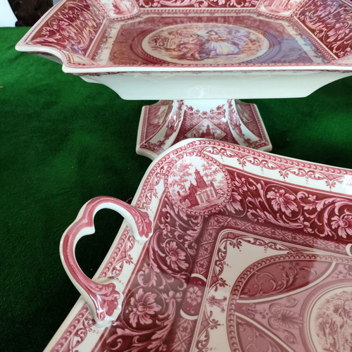 Vintage Royal Crown Kent Ltd Porcelain Serving Tray Pink Transferware 39cm