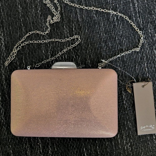 Bag to Bag clutch handbag new, beige pink with strap