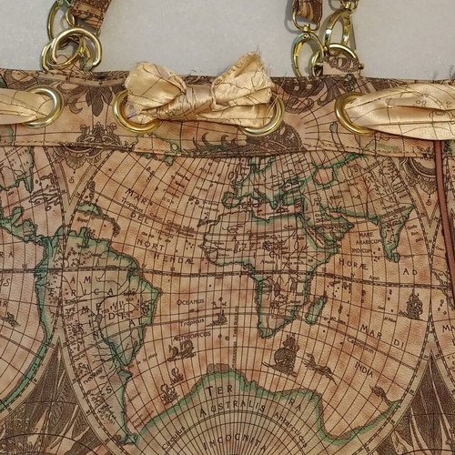 Shoulder bag with world map used, beige