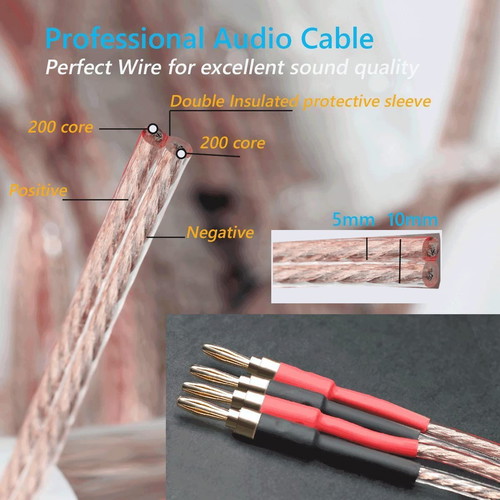 Hi-Fi speaker cable with banana connectors OFC 13AWG 2x4m new