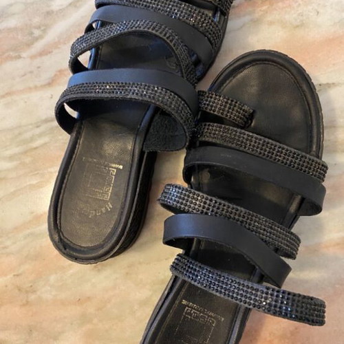 Black women's sandals with rhinestones used, size 38