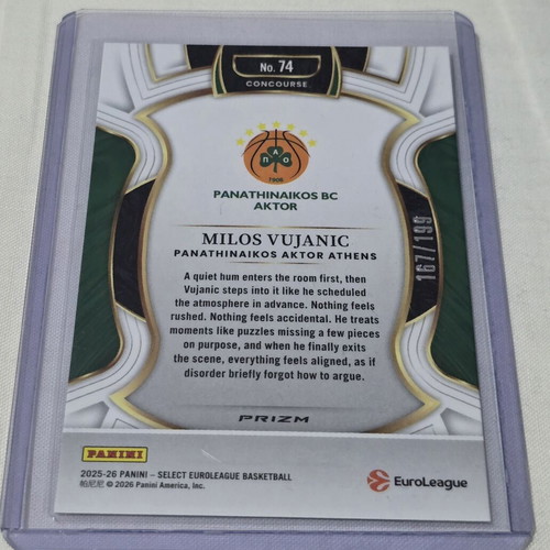 Milos Vujanic Panathinaikos Euroleague Select 2025-2026 card like new