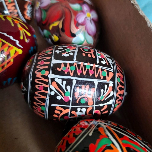 Σετ 7 χειροποίητα ξύλινα αυγά Pysanka style σαν καινούργια