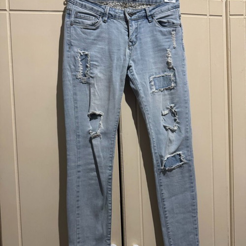 Women's skinny fit denim jeans like new, faded with distressing