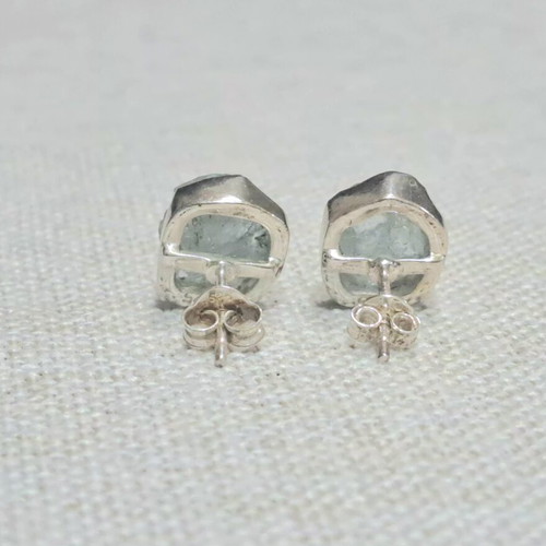 Silver Earrings 925 with Raw Aquamarine Stones Handmade