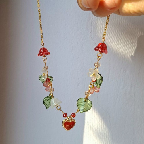 Women's gold necklace handmade, new, red and gold