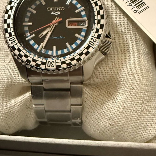 Seiko 5 Sports SRPK67K1 Black & White Checker Flag Special Edition New