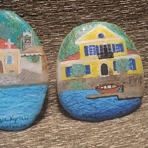 Painted stones new with images from Lefkada, set of 2