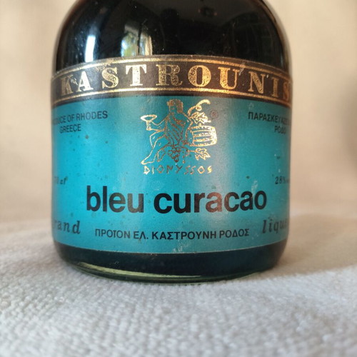 Kastrounis Bleu Curacao Dionyssos Rhodes vintage bottle 70cl full