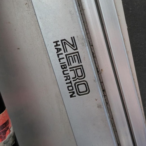 Zero Halliburton metal travel suitcases used, silver, pair