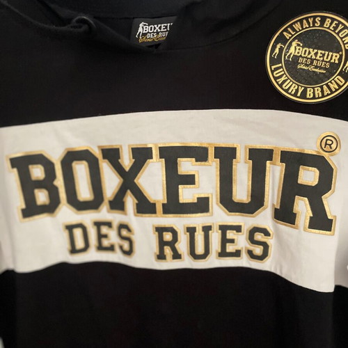 Boxeur des Rues hoodie t-shirt, black white gold, medium