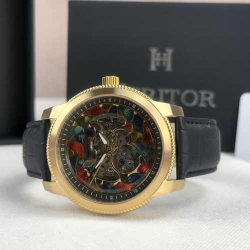 Heritor Automatic watch Emmanuel HERHS3703 new, black leather strap