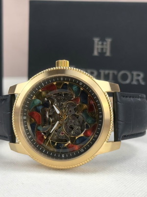 Heritor Automatic watch Emmanuel HERHS3703 new, black leather strap