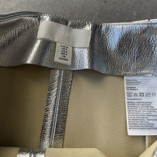 Women's skirt knee-length silver faux leather H&M new size 36