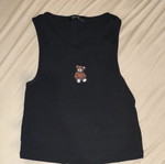 Crop ribbed top like new, black with teddy bear embroidery, size L