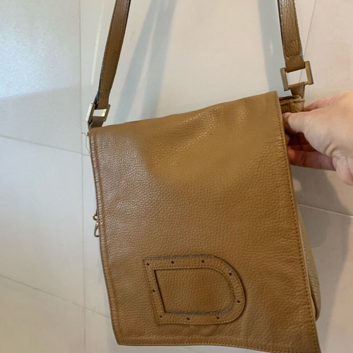 Crossbody bag used large authentic leather light tan