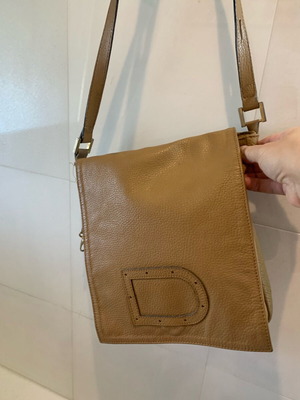 Crossbody bag used large authentic leather light tan